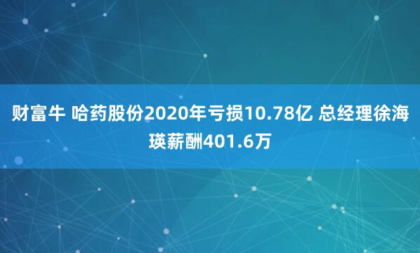 财富牛 哈药股份2020年亏损10.78亿 总经理徐海瑛薪酬401.6万